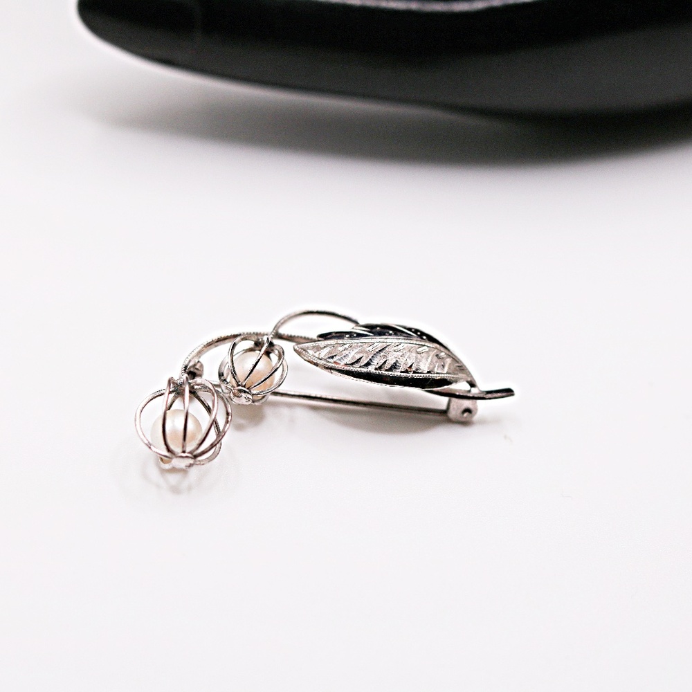 Sterling Silver Caged Pearls Large Brooch Pin